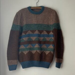 Men's Brown and Blue Geometric Sweater